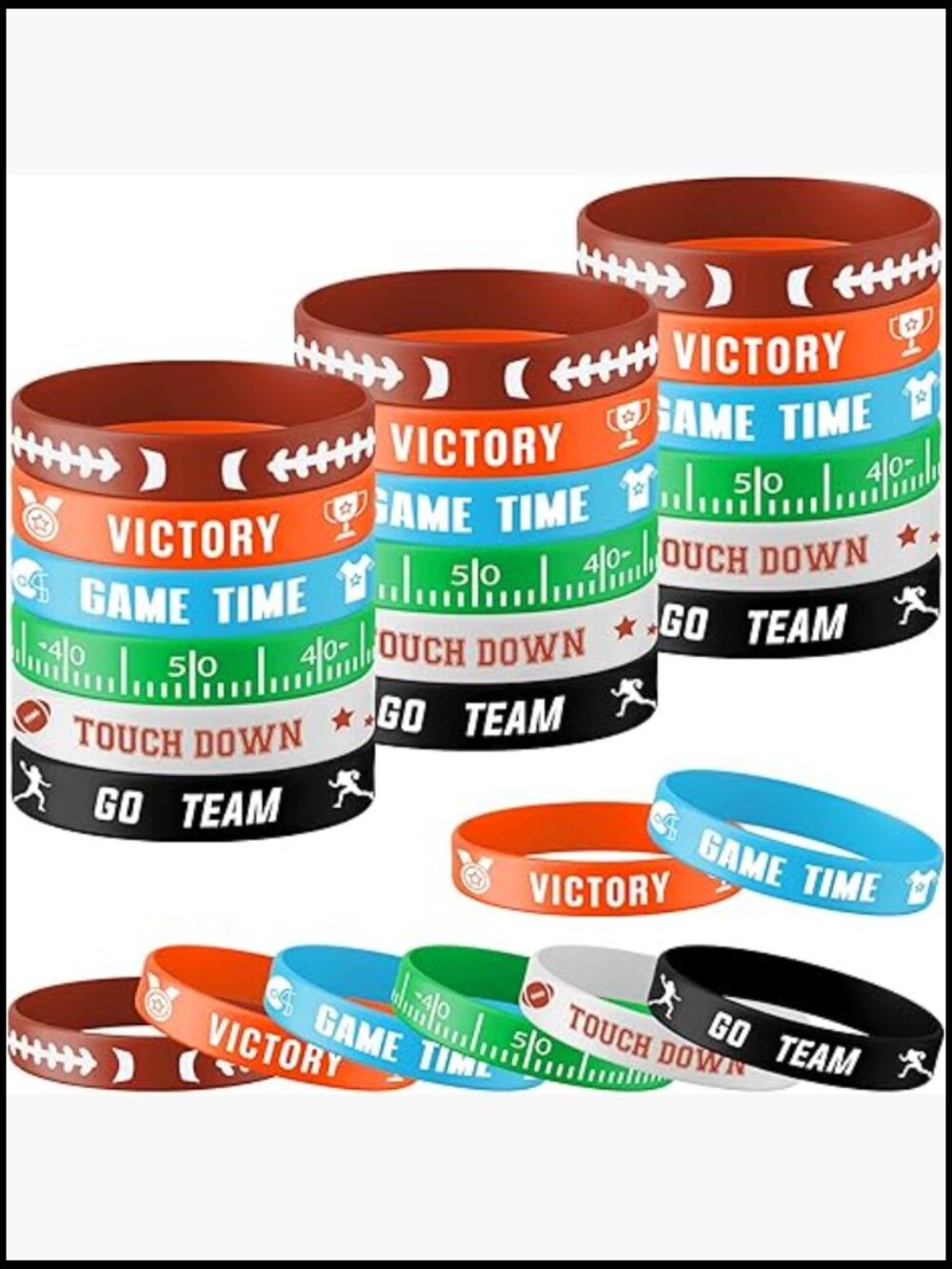 48 Pack Football Silicone Wristbands Rugby Bracelets Party Favors Classroom